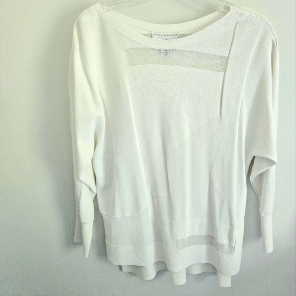 Joseph Ribkoff White Knit Mesh Insert Top - Picture 2 of 5